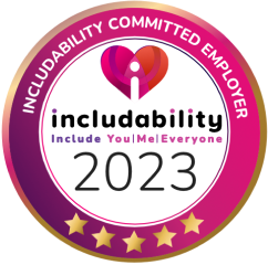 Round badge for an Includability Committed Employer in 2023